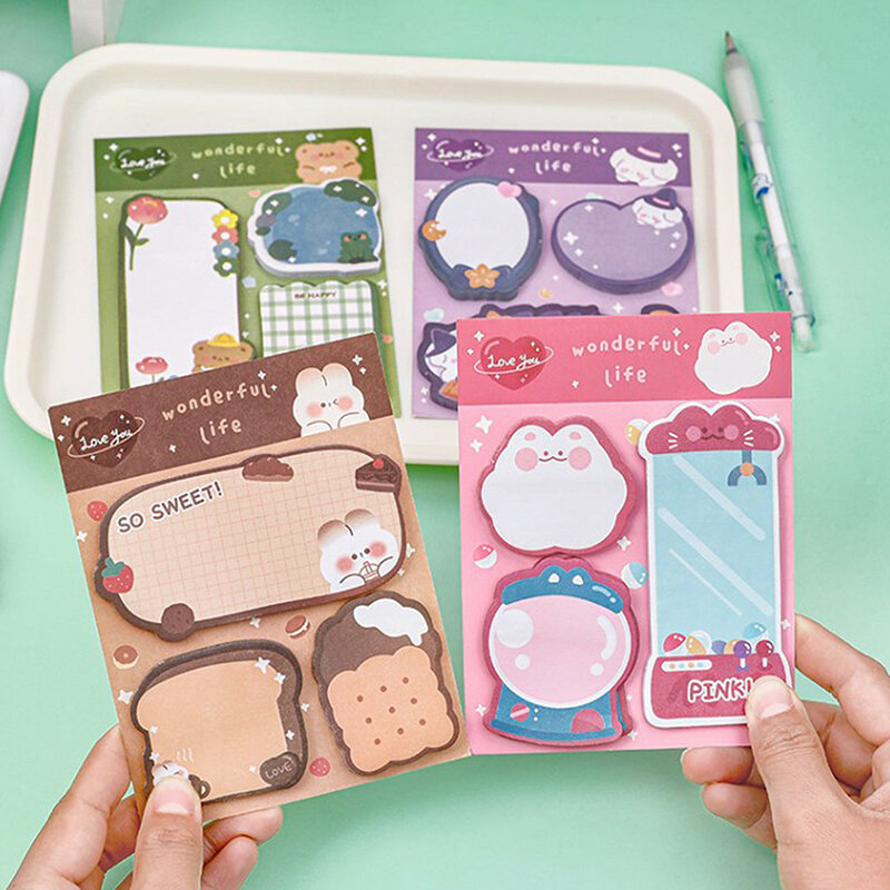 Kawaii Cartoon Strawberry Rabbit Bear Sticky Notes Memo Pad Cute Message N Times Sticky Office Stationery Supply Journal Planner