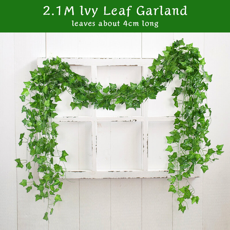 2.1M ต้นไม้ประดิษฐ์สีเขียว Ivy Leaf Garland แขวน Vine Hiasan Taman Rumah งานแต่งงาน DIY ปลอมพวงหรีดใบ