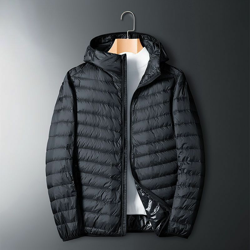 2023 겨울 남성 패션 초경량 얇은 화이트 덕 다운 코트, 스탠드 칼라 다운 재킷, 남성 단색 캐주얼 따뜻한 아우터, H412