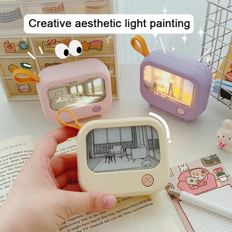 TV Painting Night Light Led Cute Child Learning Table Lamp Room Home Decoration Atmosphere Lighting Mini Desktop Birthday Gift