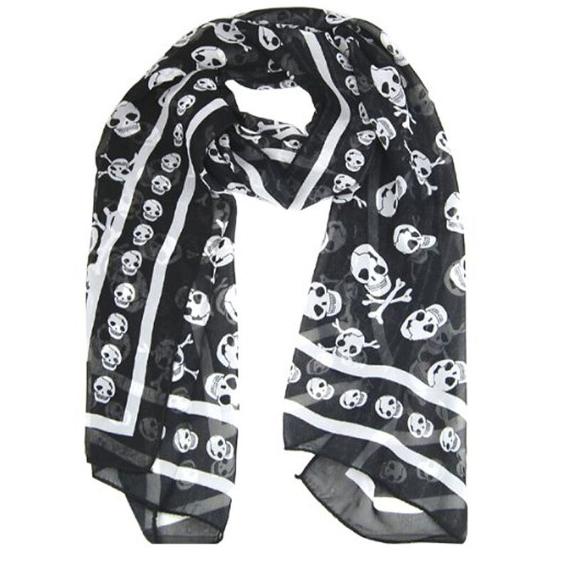 Sciarpa lunga moda in Chiffon nero con stampa di seta scialle Scaf Wrap per donna + portachiavi