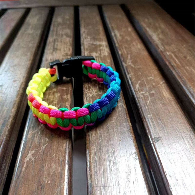 Handmade woven 550 plastic buckle, paracord bracelet life rope, paracord, outdoor survival bracelet, rainbow color