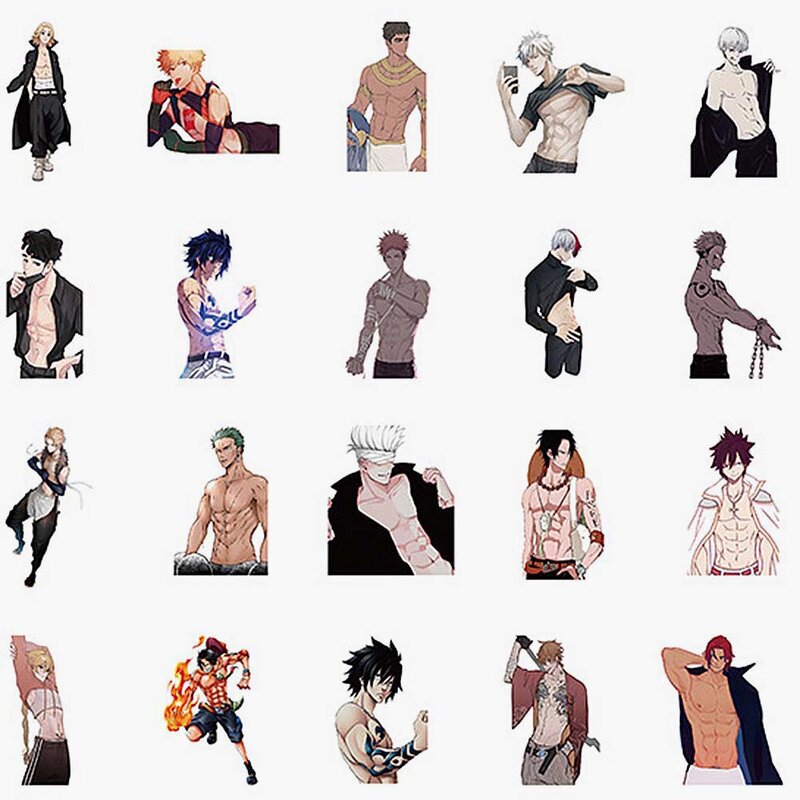 Desenhos animados Anime Muscle Man Decalques decorativos, DIY Graffiti Stickers Pack, Scrapbooking, Skate, Bagagem, Capacete, Laptop, Carro, 10 Pcs, 60Pcs