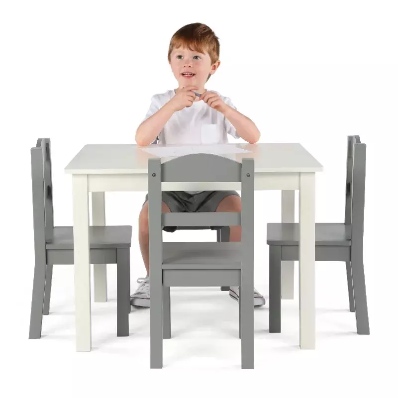 험블 크루 스프링필드 어린이 테이블 및 의자 세트, 화이트 및 그레이, 5 피스 우드