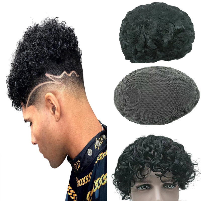 Toupee untuk pria wig rambut manusia pria wig dengan lembut halus Swiss renda rambut Unit 10mm gelombang rambut palsu pria wig manusia nyata