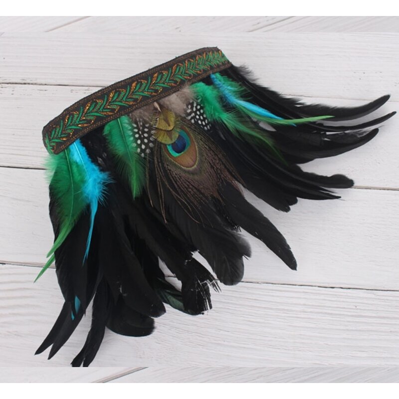 Diadema plumas real con aro para estilo étnico, diadema Halloween para niñas