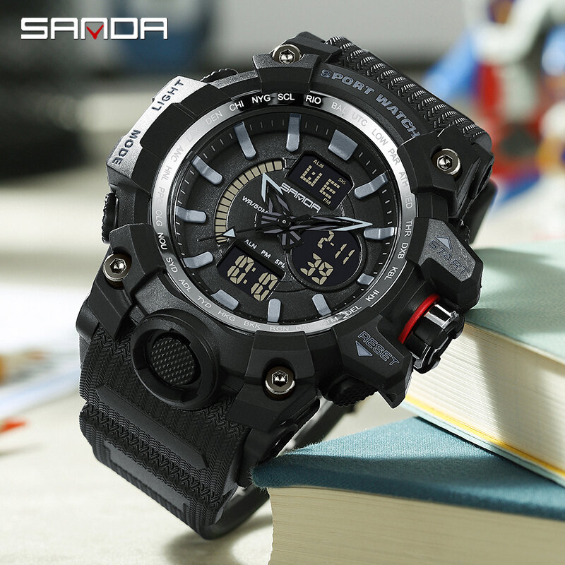 Sanda 3132นาฬิกาผู้ชาย LED ใหม่แบรนด์หรูลำลอง50เมตรกันน้ำกลางแจ้งกีฬาทหารนาฬิกาควอทซ์สำหรับผู้ชาย