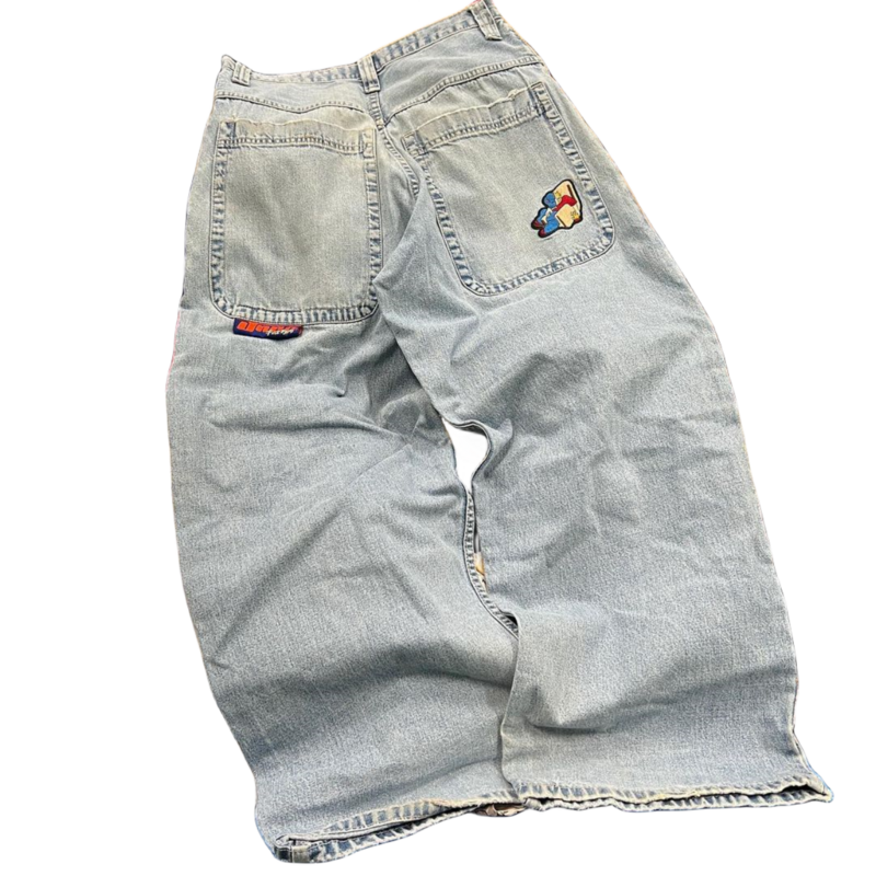 JNCO-pantalones vaqueros holgados con bordado de dibujos animados para mujer, ropa de calle de cintura alta, estilo Retro, Hip Hop, Y2K