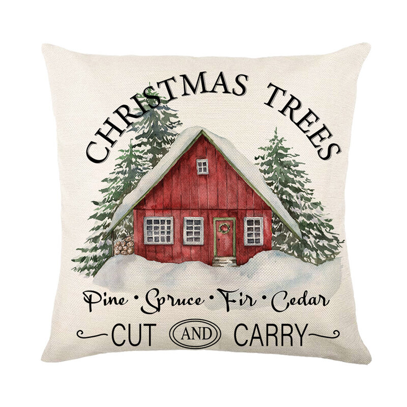 Funda de almohada de lino de Feliz Navidad, cubierta de cojín de sofá de 45x45cm, decoraciones navideñas de invierno para el hogar, árbol, ciervo