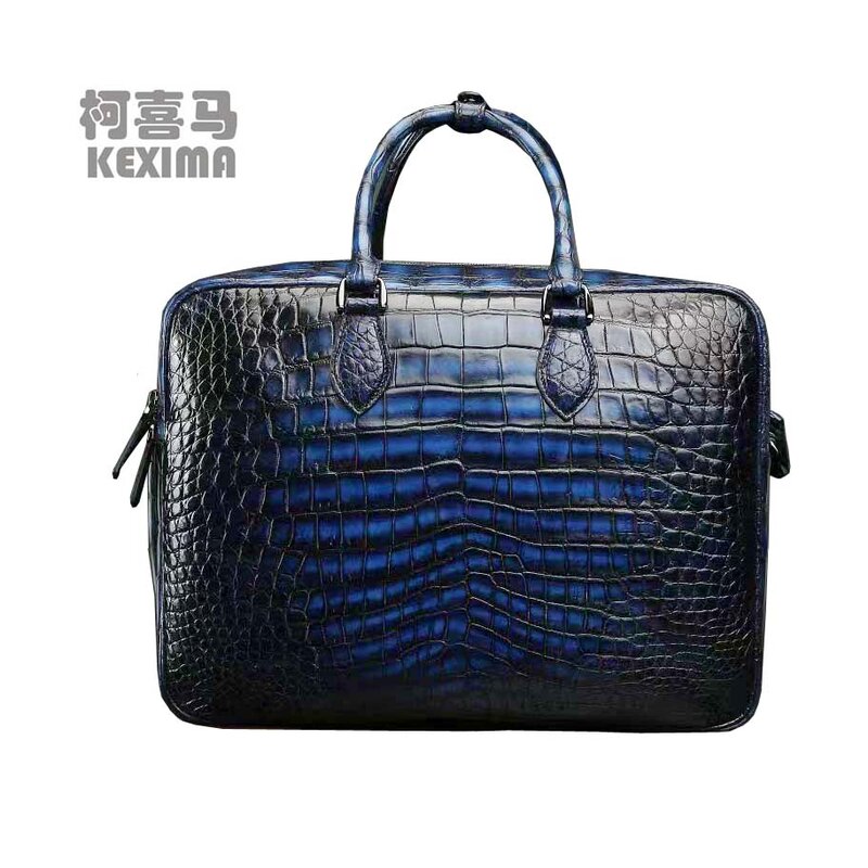 Yingshang 남성 핸드백, 여행 출장 악어 가죽 가방, 브러시 블루, 빅 사이즈 가방, 남성 서류 가방, 신상