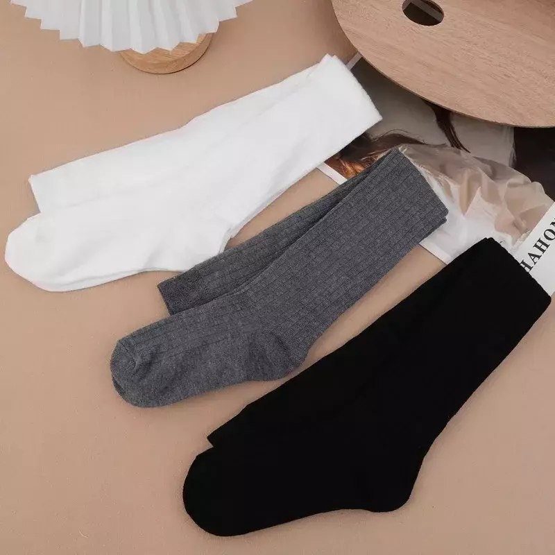 Однотонные длинные белые черные носки, теплые плотные цветные высокие женские чулки в стиле «лолита», осенне-зимние шерстяные носки для женщин