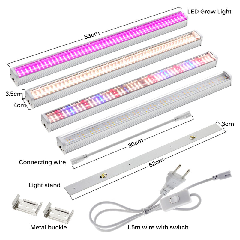 4 szt. Oświetlenie LED do uprawy 100-265V 53cm pełnozakresowe LED drążek LED IP65 wodoodporny fitolamp dla roślin szklarnia świecąca roślina