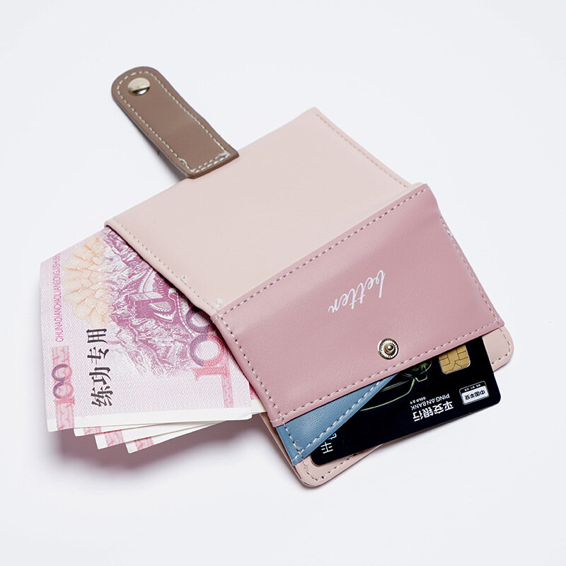 Cartera de tres pliegues para mujer, bolso de tarjeta de PU con múltiples objetos, bolsillo corto, patrón de amor bordado, monederos minimalistas coreanos, nueva moda