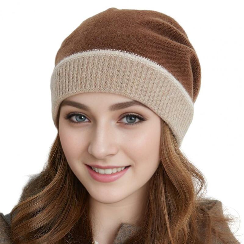 Knitted Hat Women's Warm with Splicing Ear Protection Pile Beanie for Autumn Winter