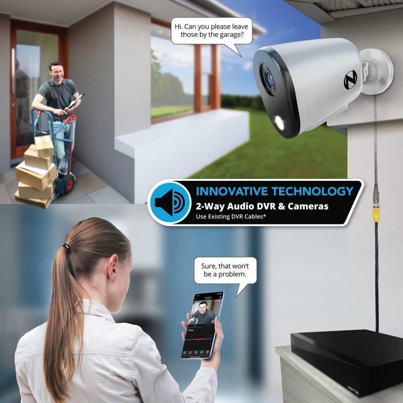 Night Owl-sistema de cámaras de seguridad para el hogar, videocámaras de disuasión para interiores y exteriores, Audio bidireccional, 12 canales, DVR, (4) con cable 2K HD