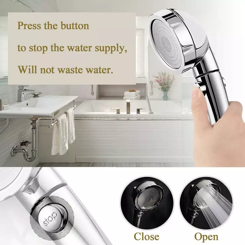 Ji Zhang electroplated ABS finishes 3 adjustable Modes Water Saving SPA Shower head High Pressure Handheld Bathroom Shower head