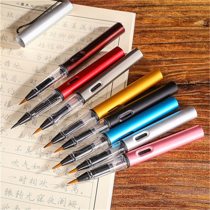8 ألوان معدنية نافورة الكتابة فرشاة يمكن إضافة الحبر كيس رسومات فنية Dip القلم طالب الفن الرسم أداة مدرسة مكتب التموين هدية