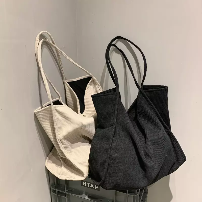 Mj02 große Cord Schulter Shopper Tasche für Frauen 2023 Baumwoll tuch Mode Canvas Tote Handtaschen Reisetaschen