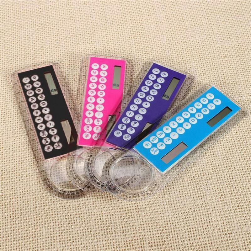 Régua calculadora com lupa bolso transparente mini calculadora de papelaria matemática brinquedos bolso escola eletrônica calculadora