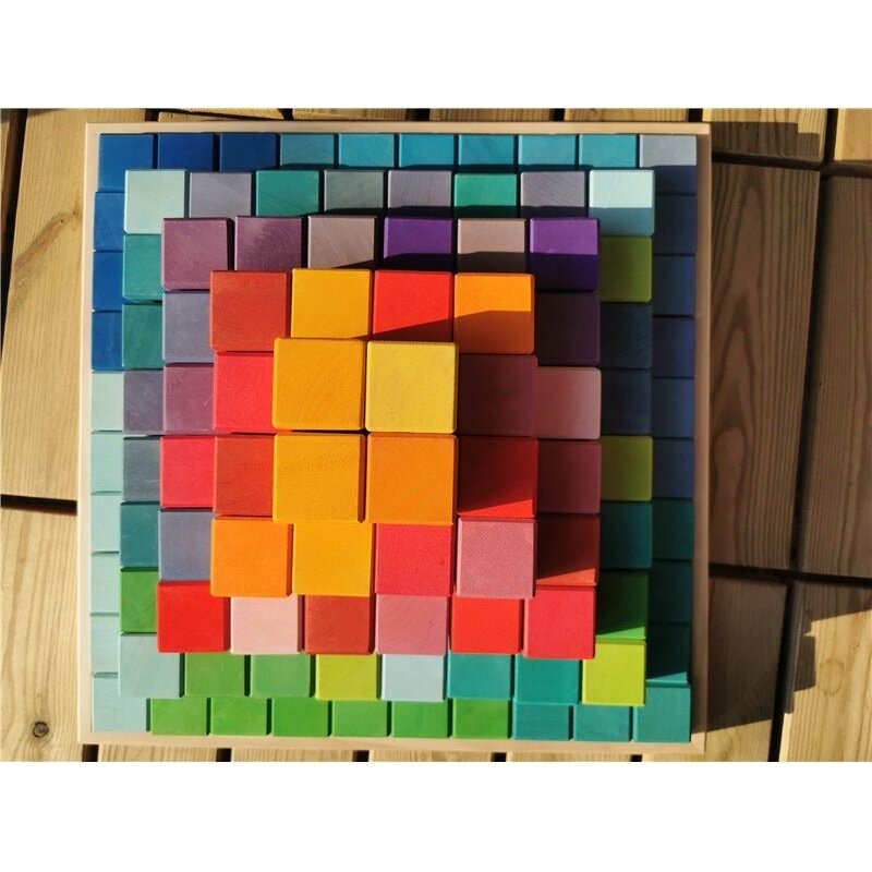 100Pcs ไม้ขนาดใหญ่ของเล่นก่อสร้าง Basswood Rainbow Pyramid ซ้อนบล็อกสำหรับเด็ก Creative Play