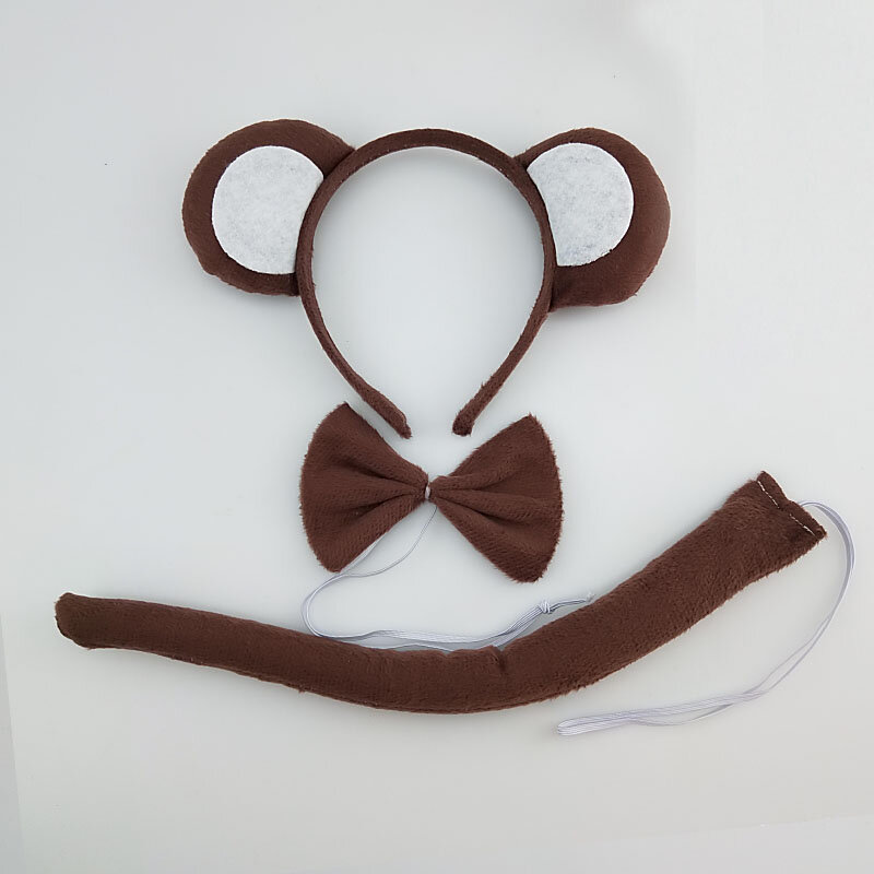 Adults Kids Plush Monkey Ear Headband Tail Tie Animal  for Gift  Birthday Party Cosplay Costume  Christmas Halloween Headwear