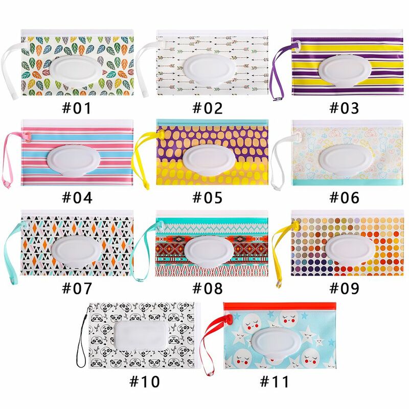 1pc Outdoor Cute Snap-Strap Baby Product Carrying Case Portable Wet Wipes Bag Stroller Accessories Tissue Box Cosmetic Pouch
