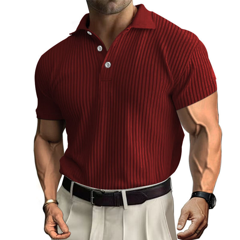 남성용 편안한 캐주얼 셔츠, 비즈니스 버튼 칼라, 캐주얼 근육, 사무실 반팔, 단색, 여름 T 원피스