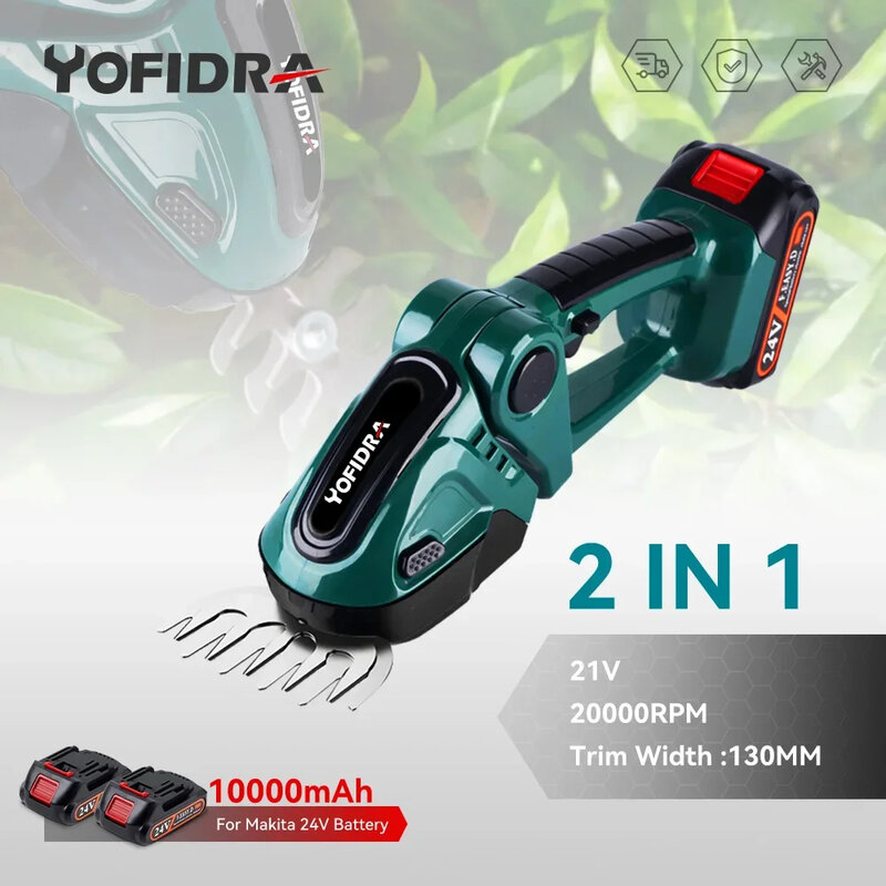 Yofidra-cortasetos eléctrico 2 en 1, cortacésped doméstico de 24V, 20000rpm, tijeras de jardín, herramienta eléctrica