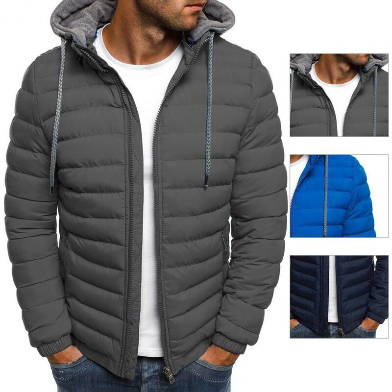 Outdoor Herren Baumwolle Kleidung Modetrend einfarbig Langarm Mantel Winter warme Kapuzen jacke übergroße Reiß verschluss Tops