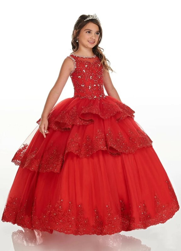 Розовые мини-платья Quinceanera, бальное платье с глубоким круглым вырезом, тюлевые платья для девочек с цветочной аппликацией для свадеб, мексиканских торжественных мероприятий, детские платья
