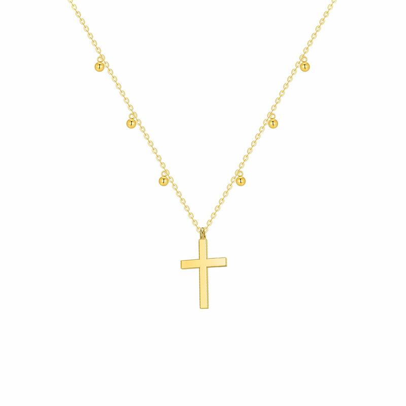 YFN-collar de cadena de bolas y Cruz de Oro de 14 quilates para mujer, joyería de oro de 14 quilates, regalos, joyería fina