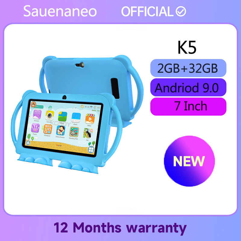 Tablet Quad Core 7 inci anak-anak, Android 2024 32GB WiFi Bluetooth perangkat lunak pendidikan 9.0