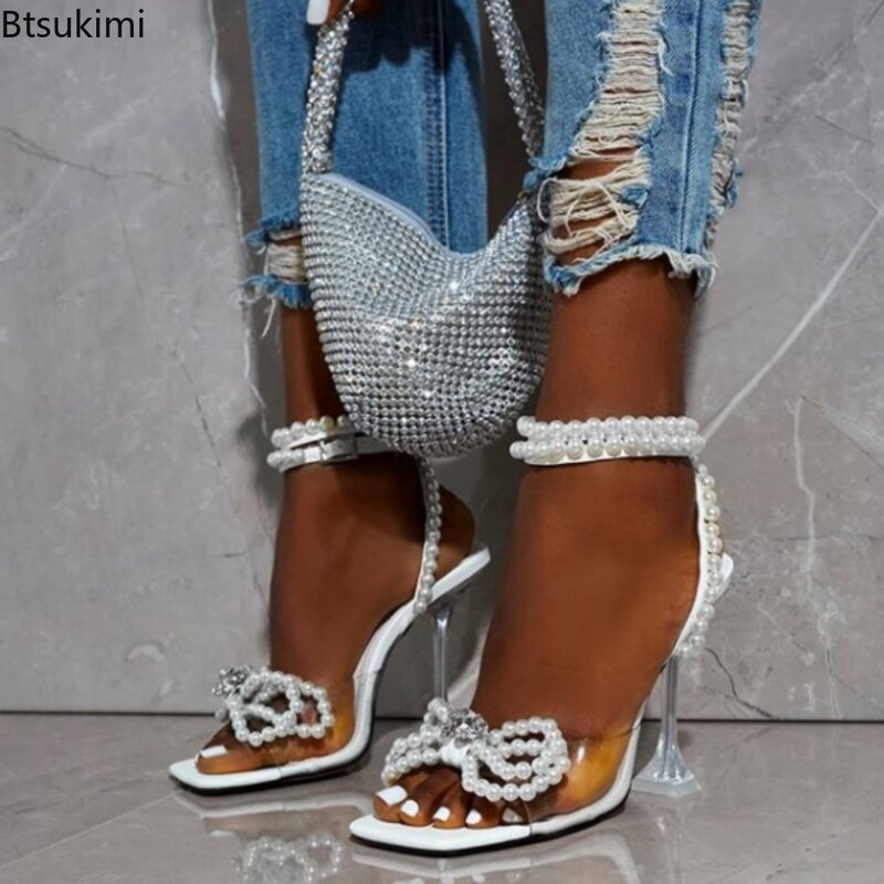 New Design Gladiator Sandals for Women Sexy String Bead High Heels Shoes Summer Butterfly-knot Elegant Party Shoes Buckles Pumps
