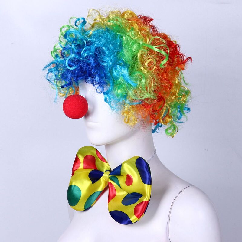 Rainbow Clown Costume parrucca spugna naso puntini papillon guanto bianco Clown Set per Halloween Cosplay abbigliamento puntelli