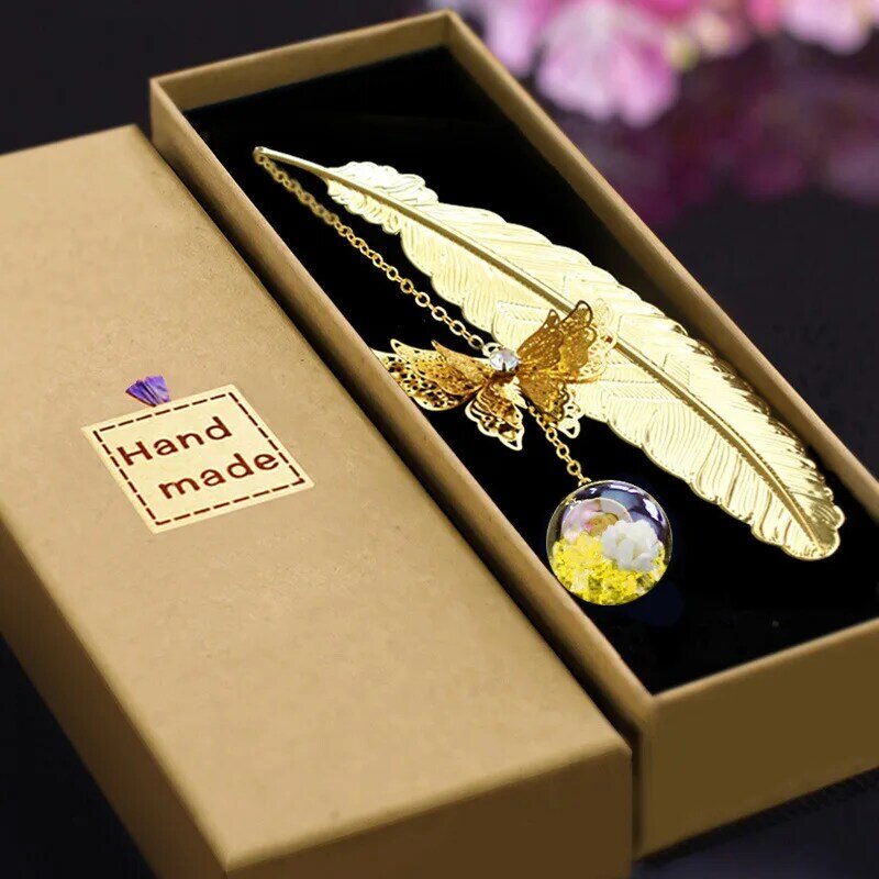 Chinese Style Brass Feather Book Marks Award, marcador bonito, presentes do professor da escola, frete grátis, 1Pc, 2022