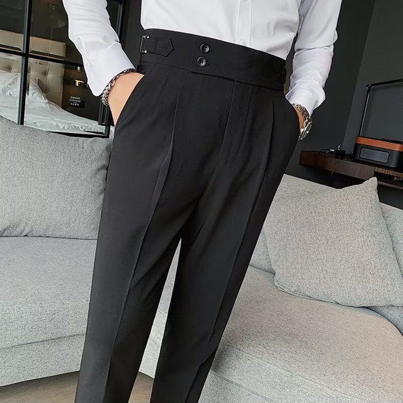 Male Men Trousers Suit Pants Spring Summer British Style Polyester S-4XL Slight Stretch Slim Straight Business