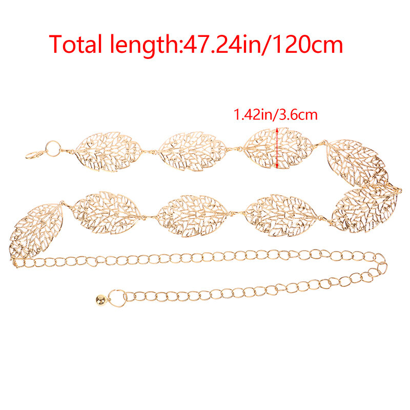 1PSC Leaf Shaped Hollow Out Chain Belt Elegant Gold Silver Color Metal Waistband For Women Ladies Wedding Dress Girdle Strap