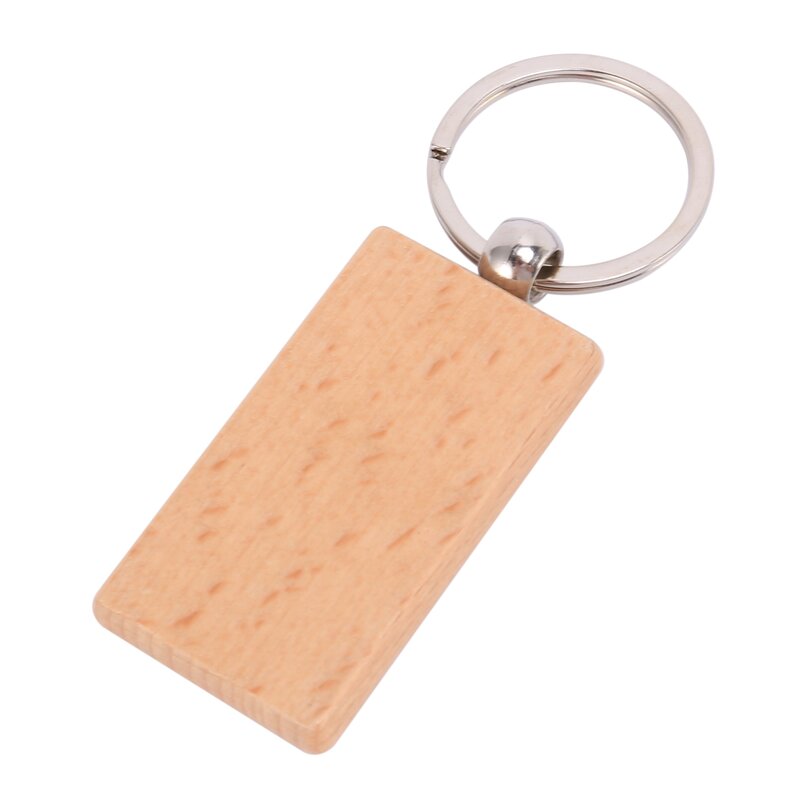 60Pcs Blank Rectangle Wooden Key Chain Diy Wood Keychains Key Tags Can Engrave Diy Gifts