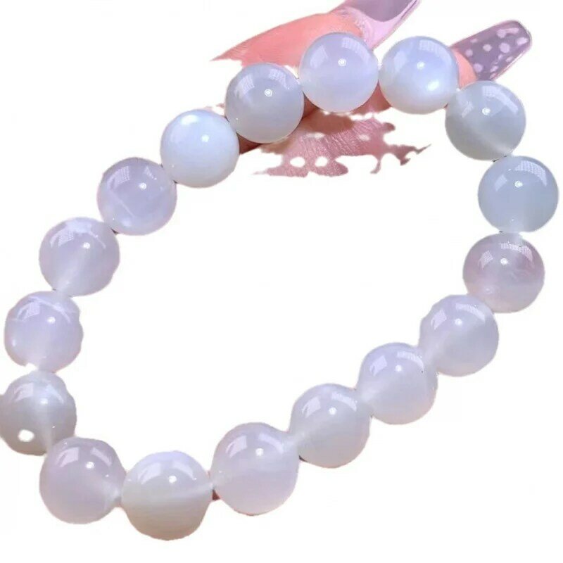 Pulsera Natural Moonlight Cream Moonstone, anillo único, Ojo de Litchi, cuentas redondas blancas, joyería