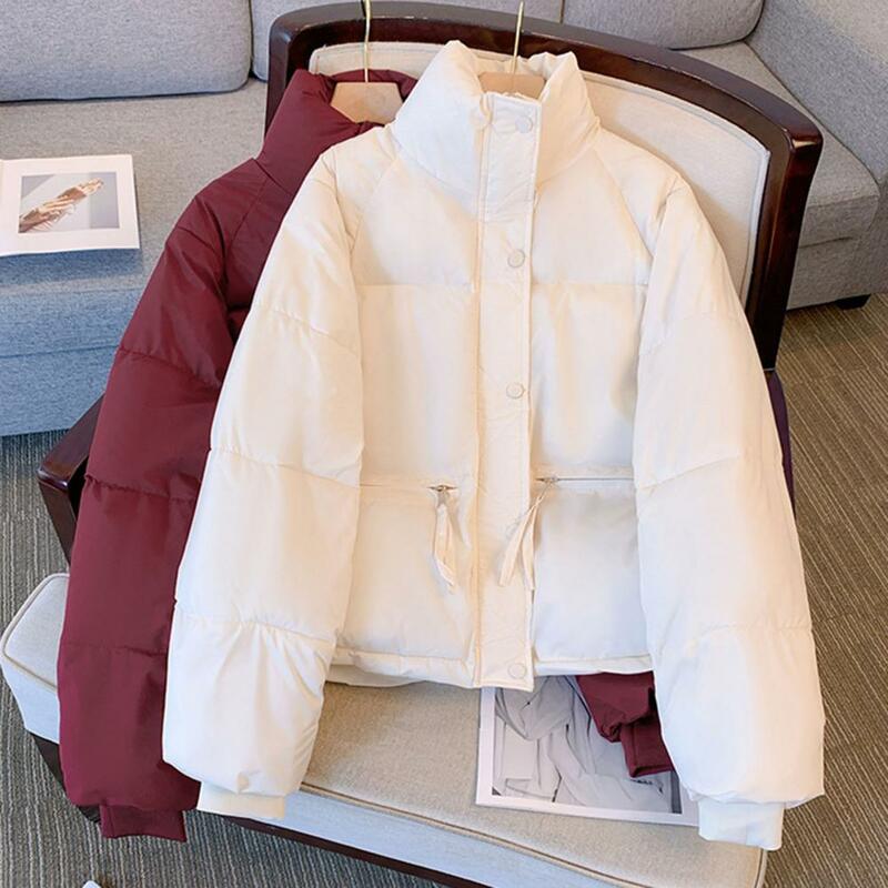 الوقوف طوق سترة للنساء ، معطف القطن أحادية اللون ، تصميم مبطن سميكة لفصل الشتاء البارد