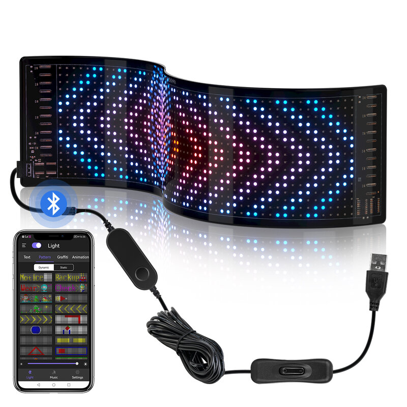 Panel de píxeles de matriz LED, aplicación Bluetooth, USB, 5V, Flexible, direccionable, RGB, patrón, Graffiti, desplazamiento, pantalla de animación de texto, tienda de coche