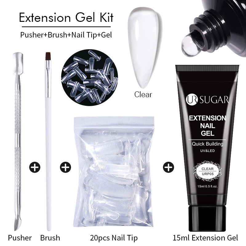 UR SUGAR 15ml Nail Extension Gel Kit Quick Building Hard Gel Acrylic Crystal White Nude Gel Nail Polish UV Construction Gel Set