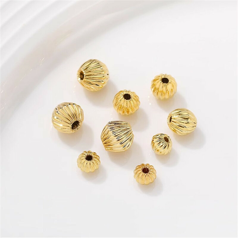 Perline di corno d'oro riempito 14K perline a righe perline allentate perline bracciali fatti a mano fai da te collana gioielli materiale borsa accessori L104