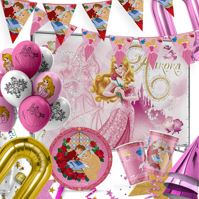 Disney Aurora Princess Sleeping Beauty Birthday Party Supplies Decor Latex Balloon Backdrop Paper Plates Cups Brooch Kids Toys