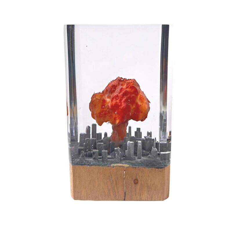 폭발적인 버섯 구름 테마 야간 조명, USB 충전, 투명 유기체 송진 테이블 조명, 창의적인 아트 장식 램프
