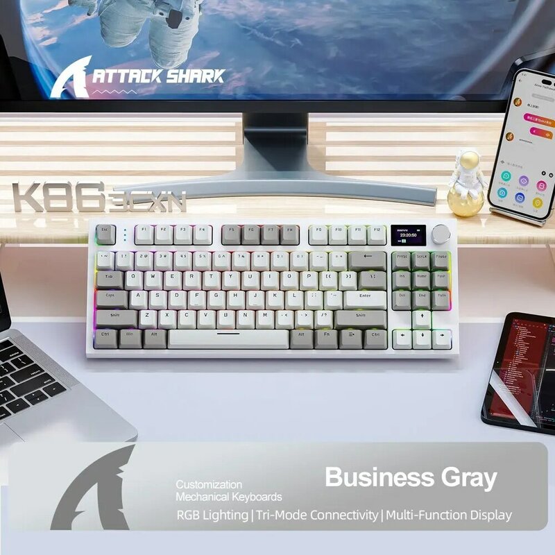 Bezprzewodowa klawiatura mechaniczna K86 z możliwością wymiany podczas pracy Bluetooth/2,4 g z ekranem wyświetlacza i przyciskiem obrotowym głośności do gier i pracy