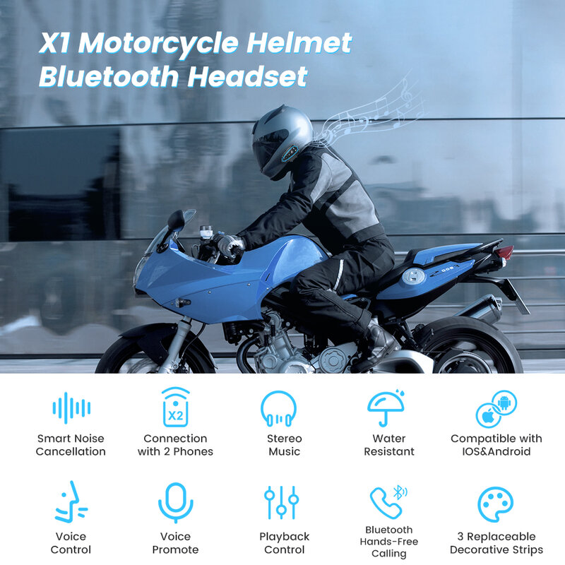 Cuffie per casco da moto Bluetooth 5.0 EDR 3 pezzi sostituisci Frame cuffie Wireless auricolari IP67 riduzione del Roise impermeabile