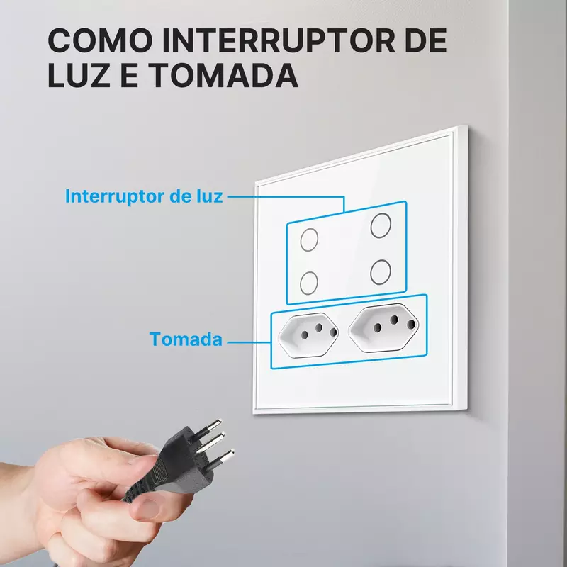 Inteligente WiFi Interruptor De Luz De Parede Tomada, Plugue Elétrico Padrão Brasileiro, 100-250V Soquetes, Interruptor Independente, Controle Remoto