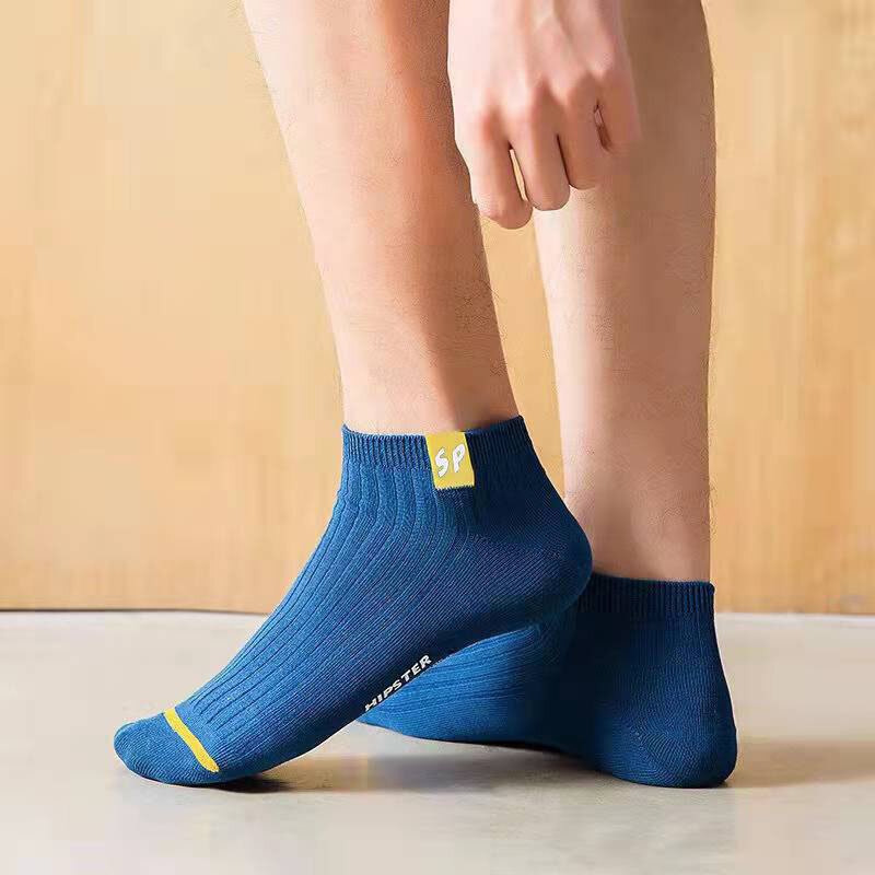 ถุงเท้าผ้าฝ้ายสำหรับผู้ชายแฟชั่น5คู่ถุงเท้าผู้ชายลายทางระบายอากาศได้ดีฤดูใบไม้ผลิและฤดูร้อน