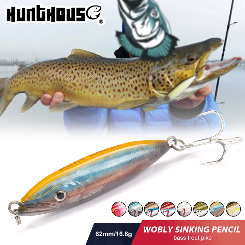 Hunthouse-lápiz Wobly de hundimiento lento para pesca, cebo duro de fundición larga para trucha, lubina y atún, 62mm/16,8g
